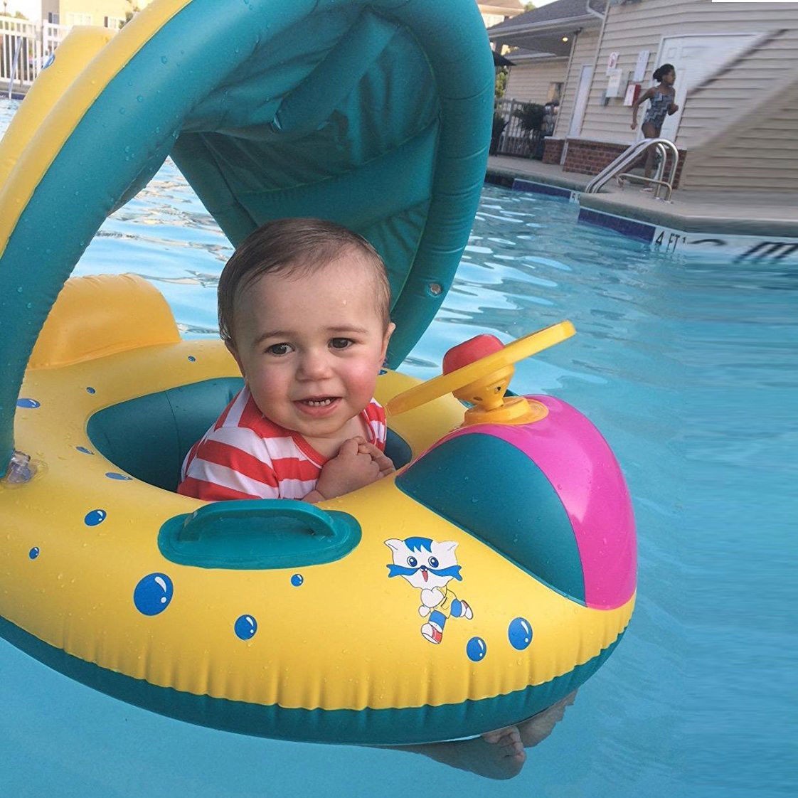 Baby Float Seat Boat Inflatable Ring Adjustable Sunshade Swim Pool Water Toys