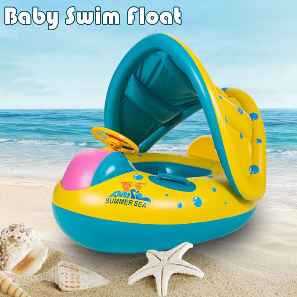 Baby Float Seat Boat Inflatable Ring Adjustable Sunshade Swim Pool Water Toys