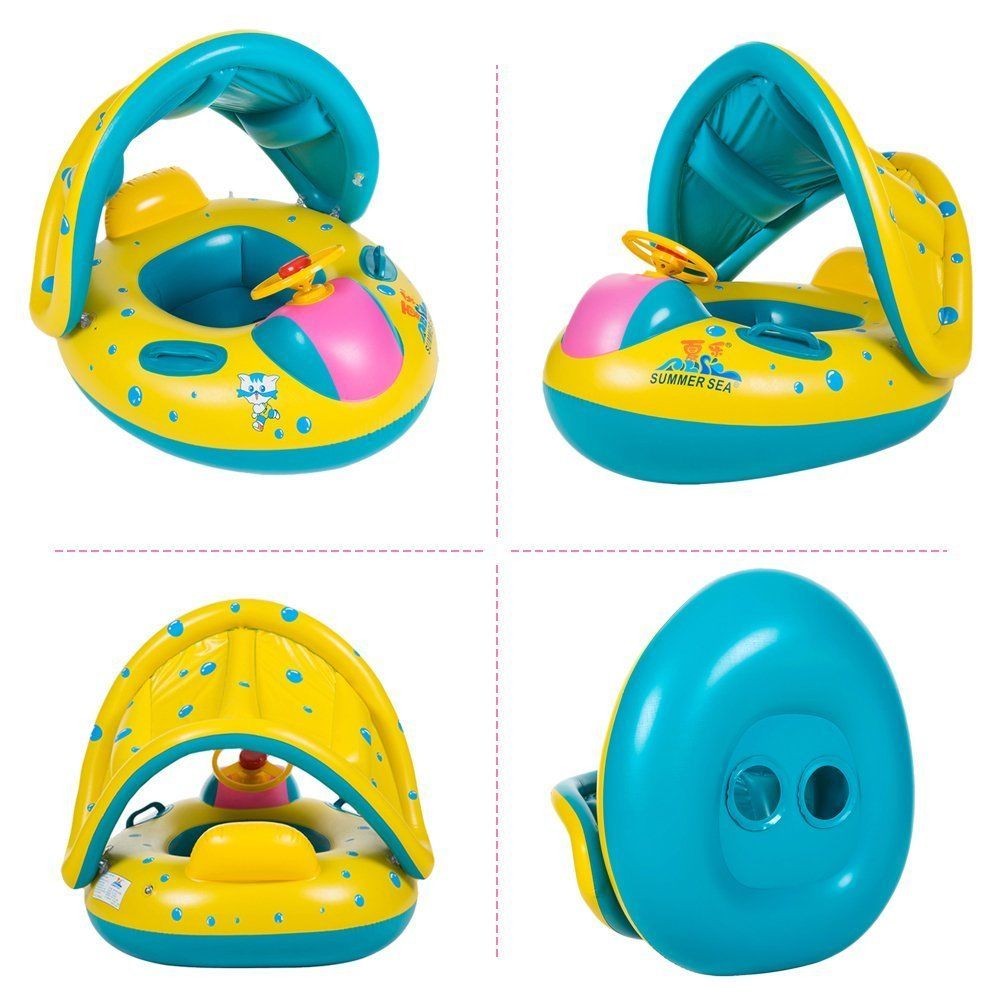 Baby Float Seat Boat Inflatable Ring Adjustable Sunshade Swim Pool Water Toys