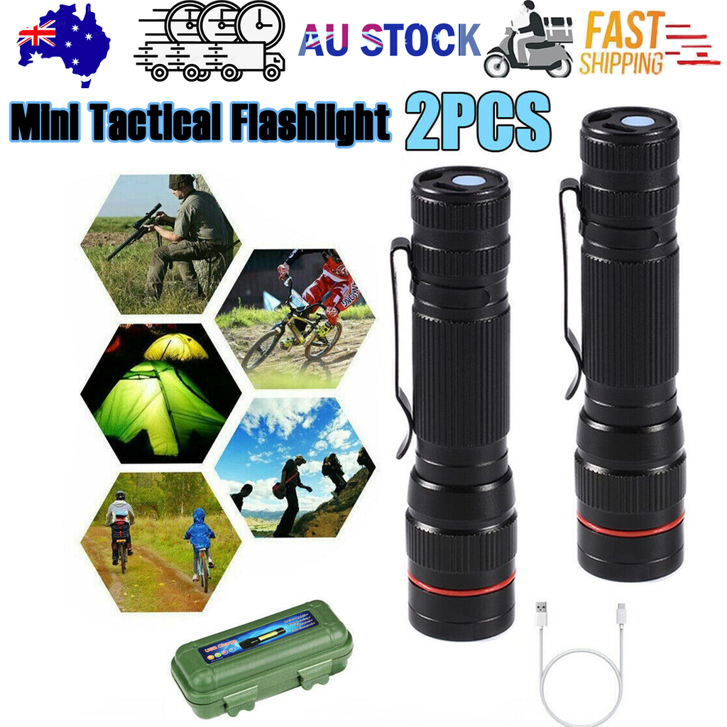 2x Mini Rechargeable LED Torches - 3 Mode Clip Lights