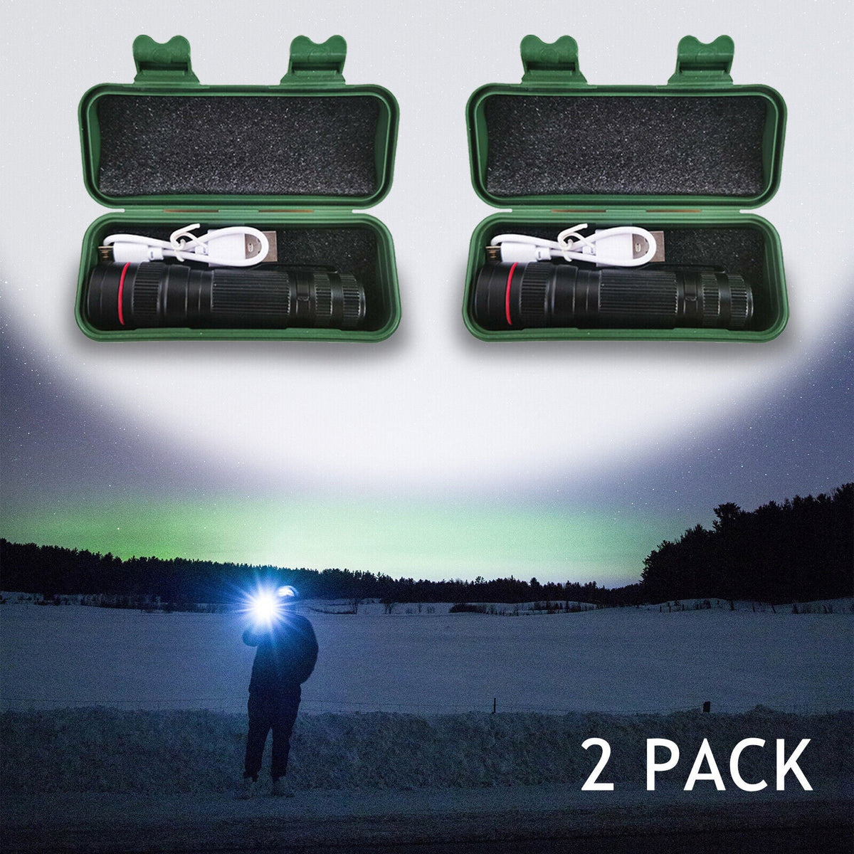 2x Mini Rechargeable LED Torches - 3 Mode Clip Lights