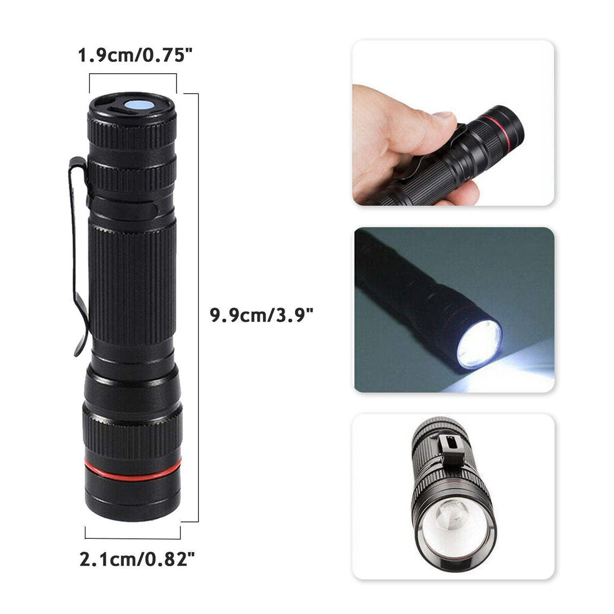 2x Mini Rechargeable LED Torches - 3 Mode Clip Lights