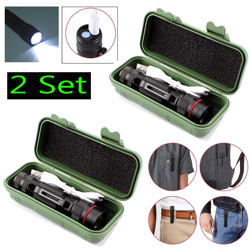 2x Mini Rechargeable LED Torches - 3 Mode Clip Lights