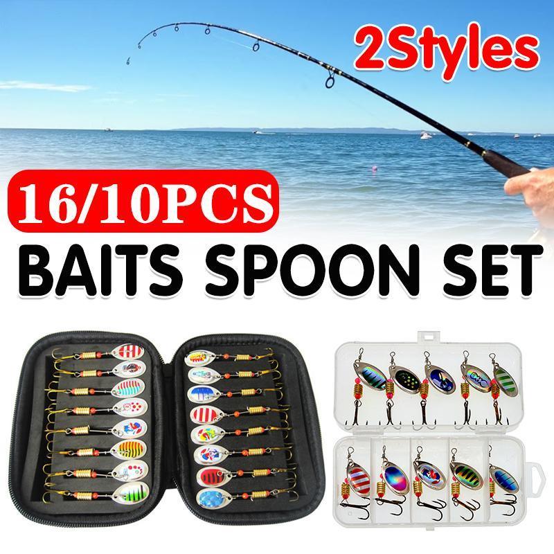 10/16PCS Fishing Lure Spinners Baits Spoon Set with Tackle Bag Trout Bass Tackle - B(10PCS)