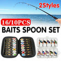 10/16PCS Fishing Lure Spinners Baits Spoon Set with Tackle Bag Trout Bass Tackle - B(10PCS)